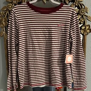 Ban.do Maroon and White Striped Long-sleeve Shirt - Medium